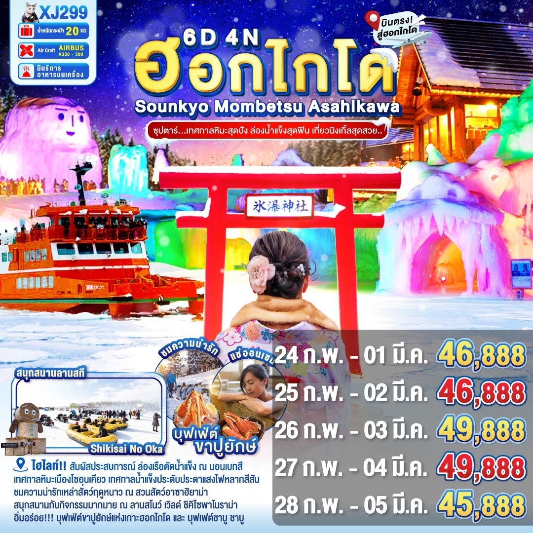  XJ299 HOKKAIDO SOUNKYO MOMBETSU ASAHIKAWA OTARU 6D 4N